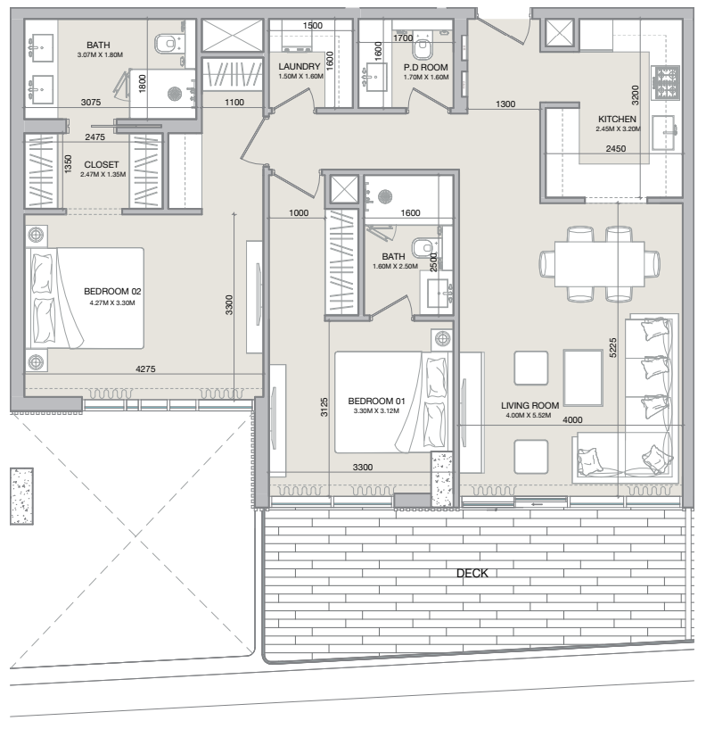 2 BR floor plan