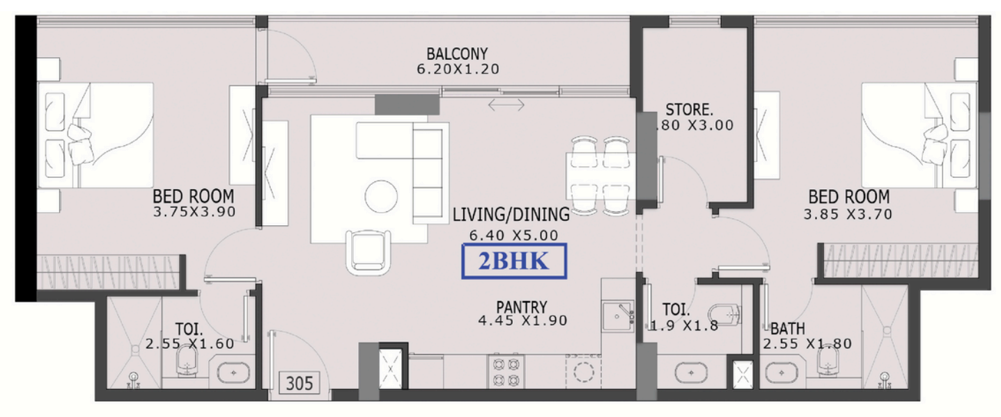 2 BR floor plan