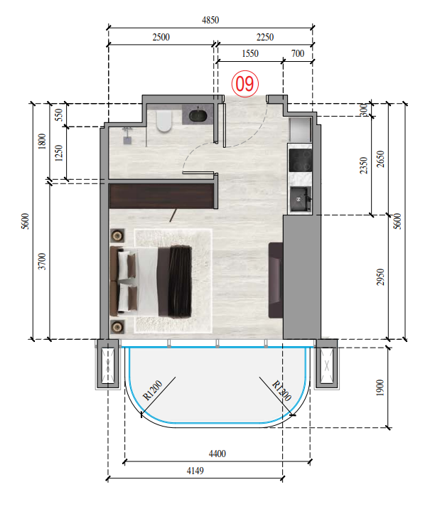 1 BR floor plan