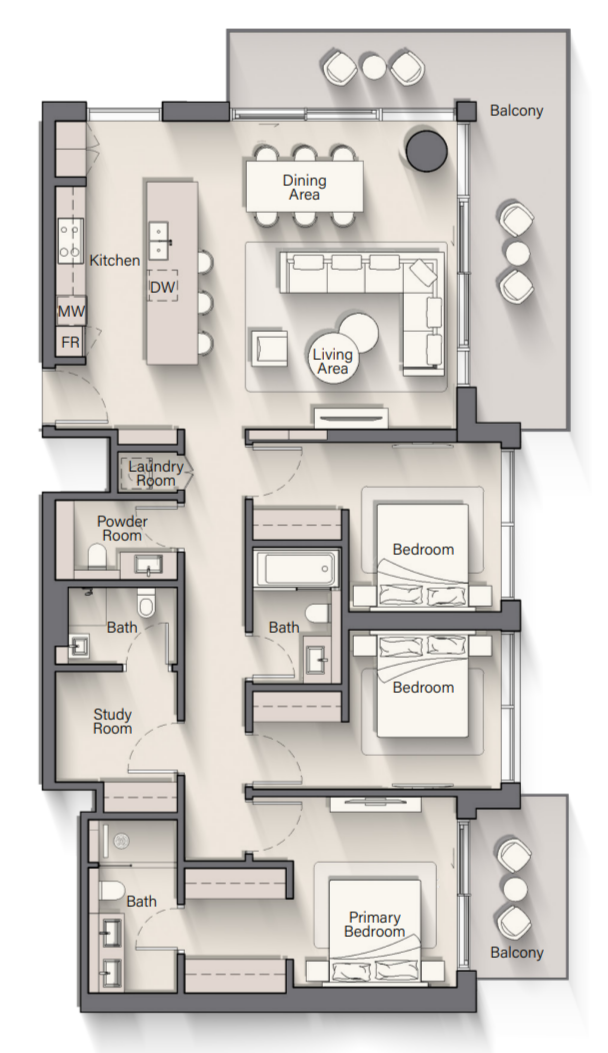 3 BR floor plan