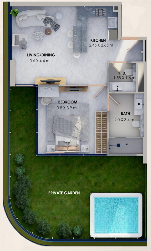 1 BR floor plan