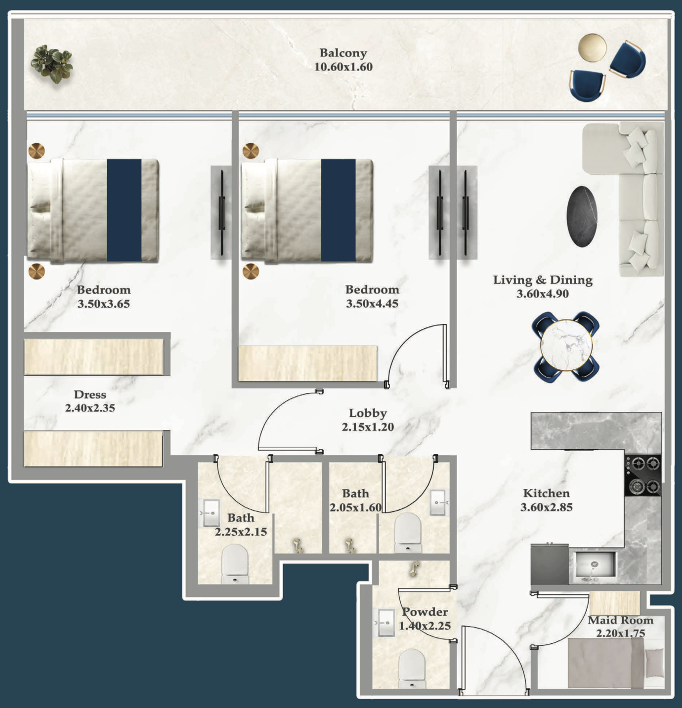 2 BR floor plan