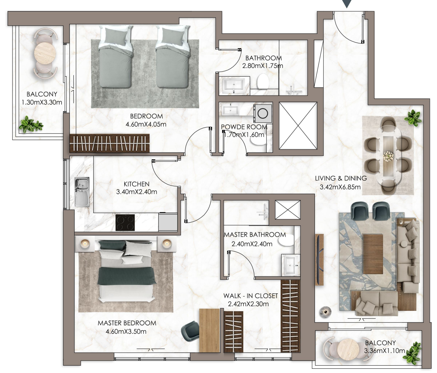 2 BR floor plan