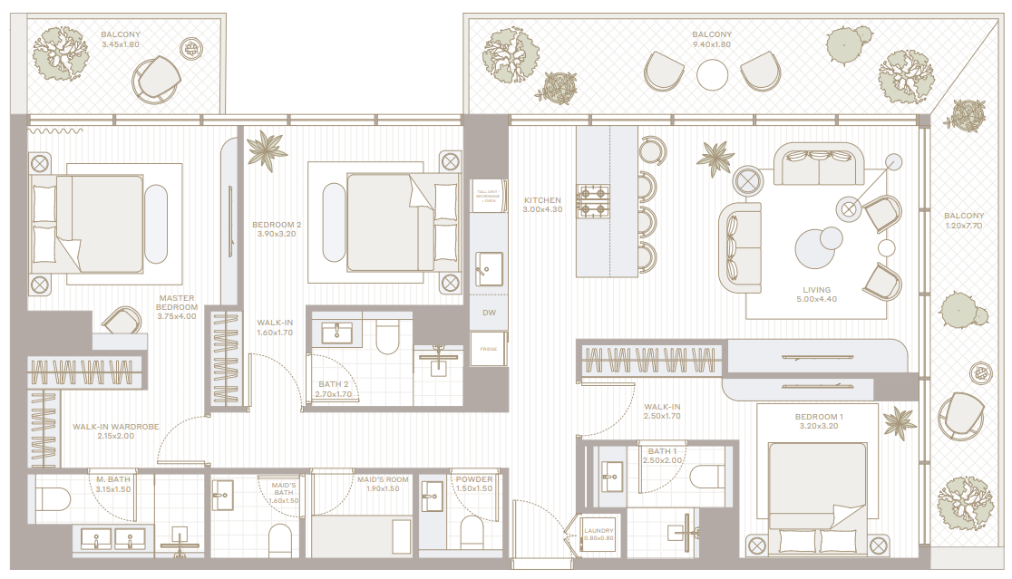 3 BR floor plan