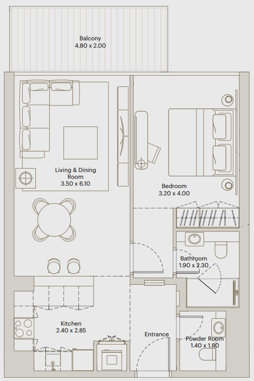 1 BR floor plan
