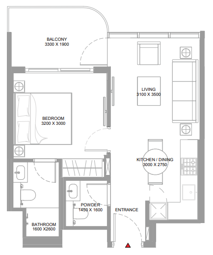 1 BR floor plan