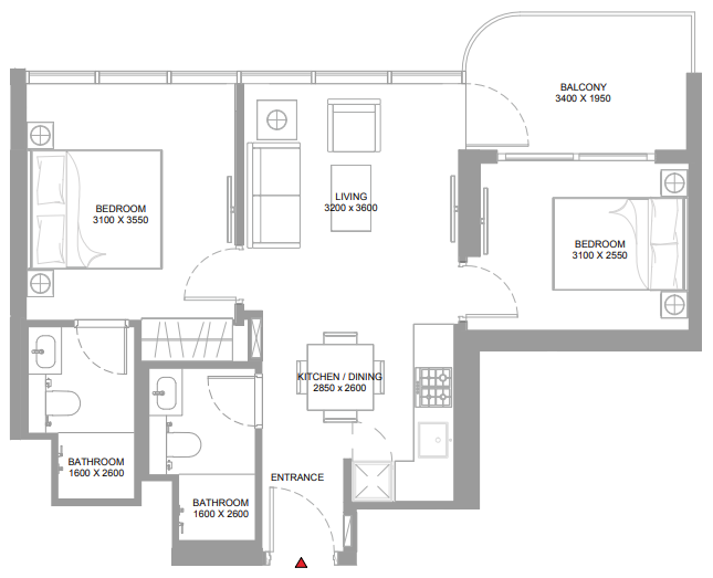 2 BR floor plan