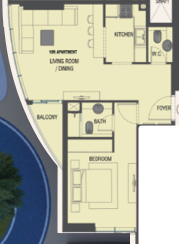 1 BR floor plan