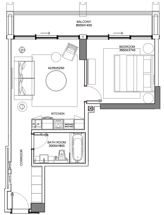 1 BR floor plan