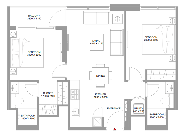 2 BR floor plan