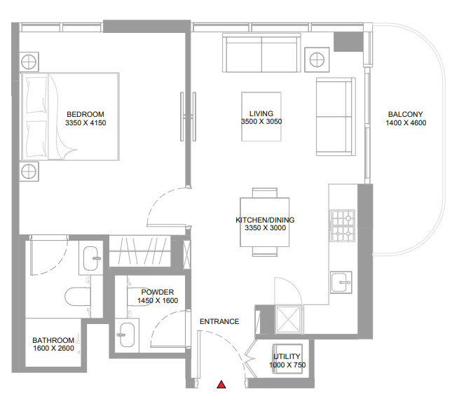 1 BR floor plan