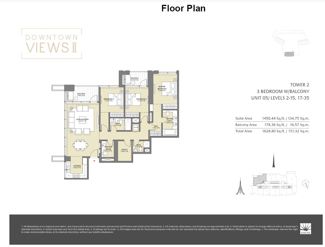 3 BR floor plan
