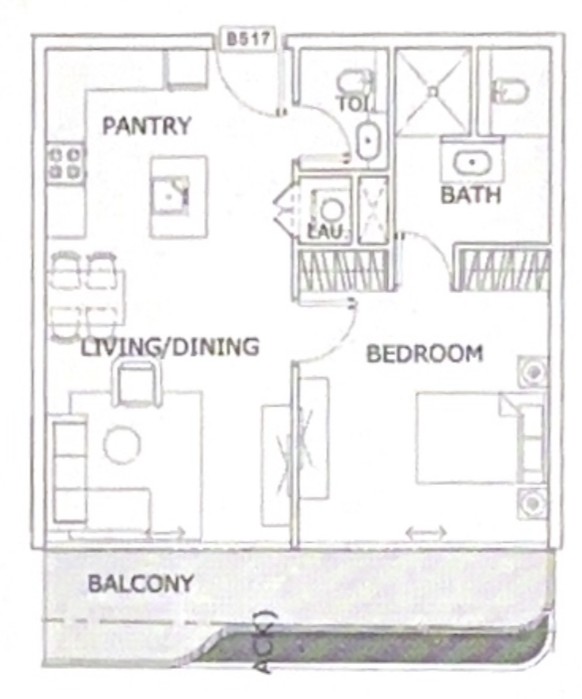 1 BR floor plan
