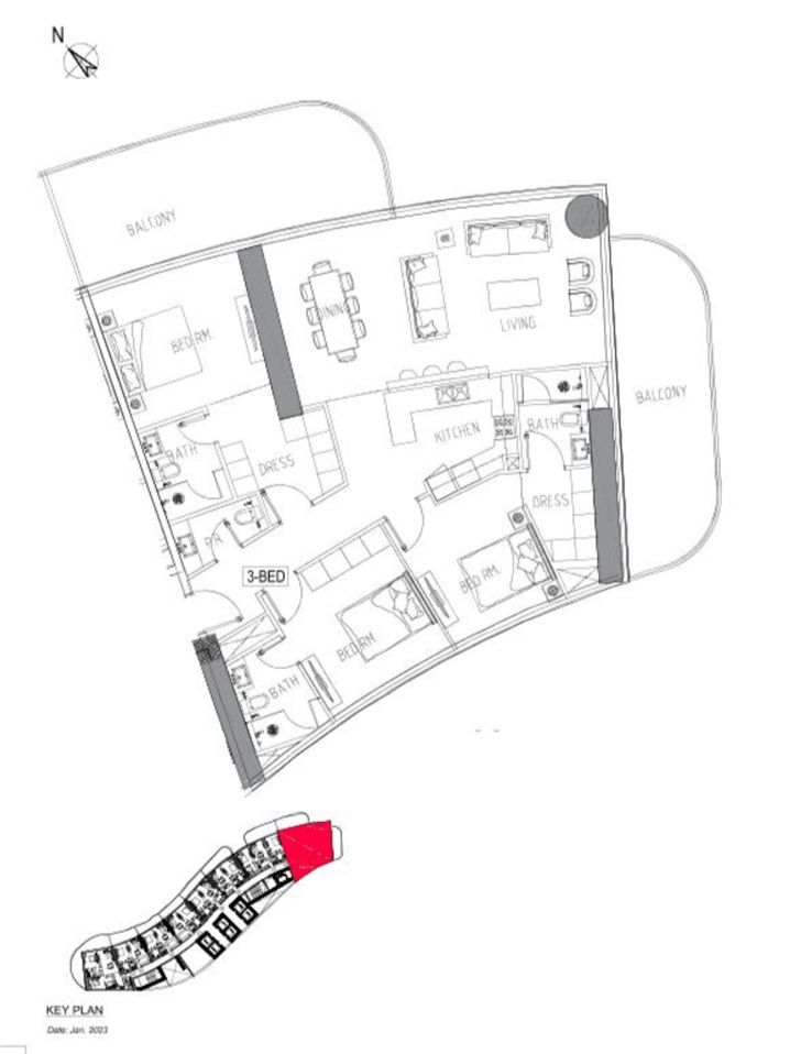 3 BR floor plan