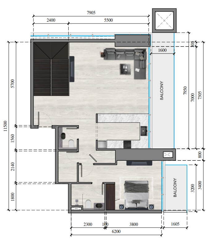 3 BR floor plan