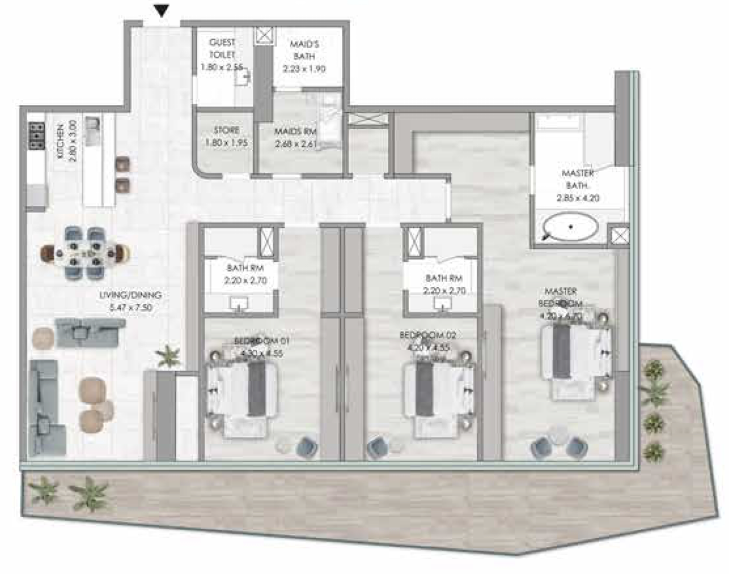 3 BR floor plan