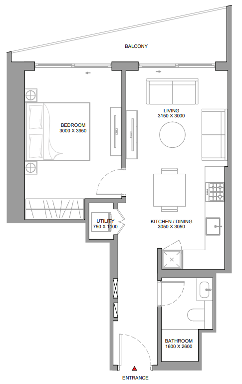 1 BR floor plan