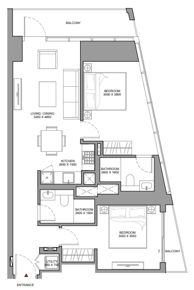 2 BR floor plan