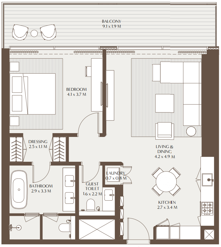 1 BR floor plan