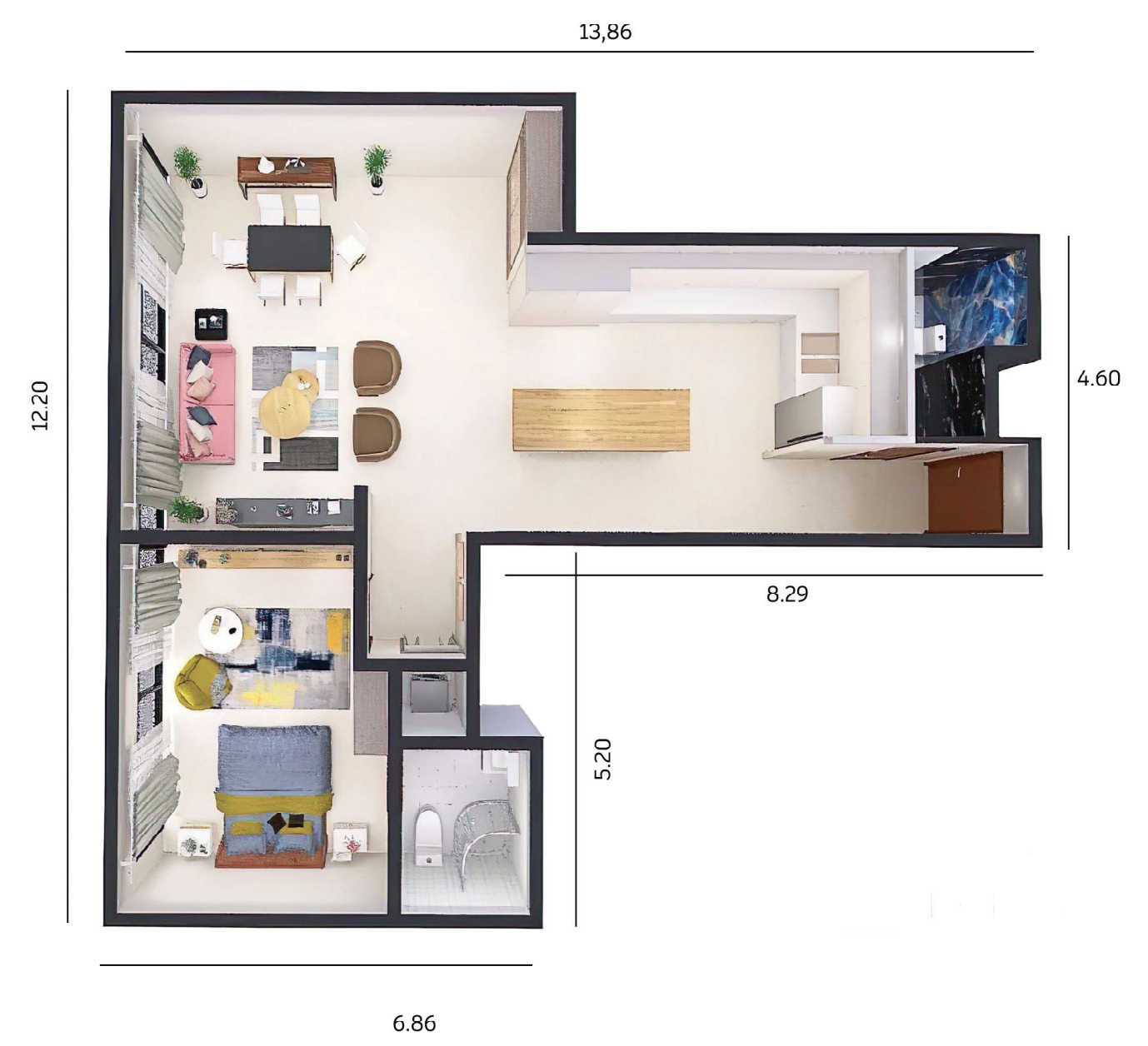 1 BR floor plan