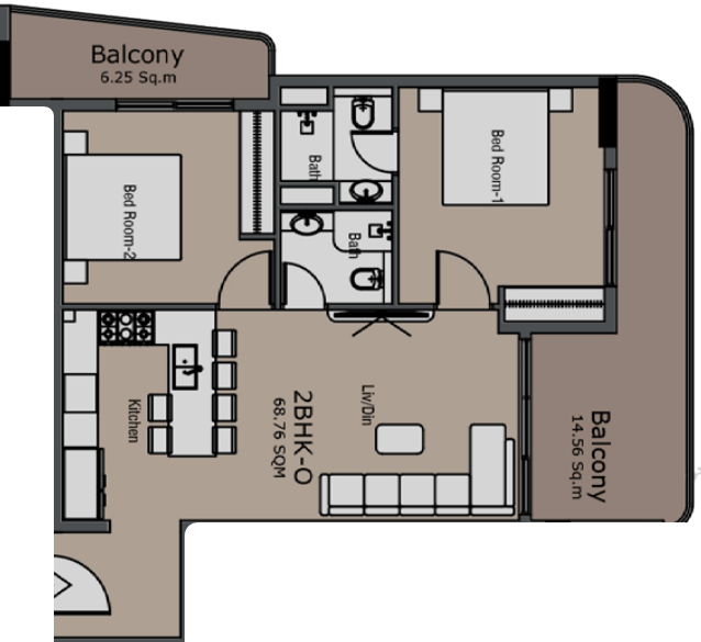 2 BR floor plan