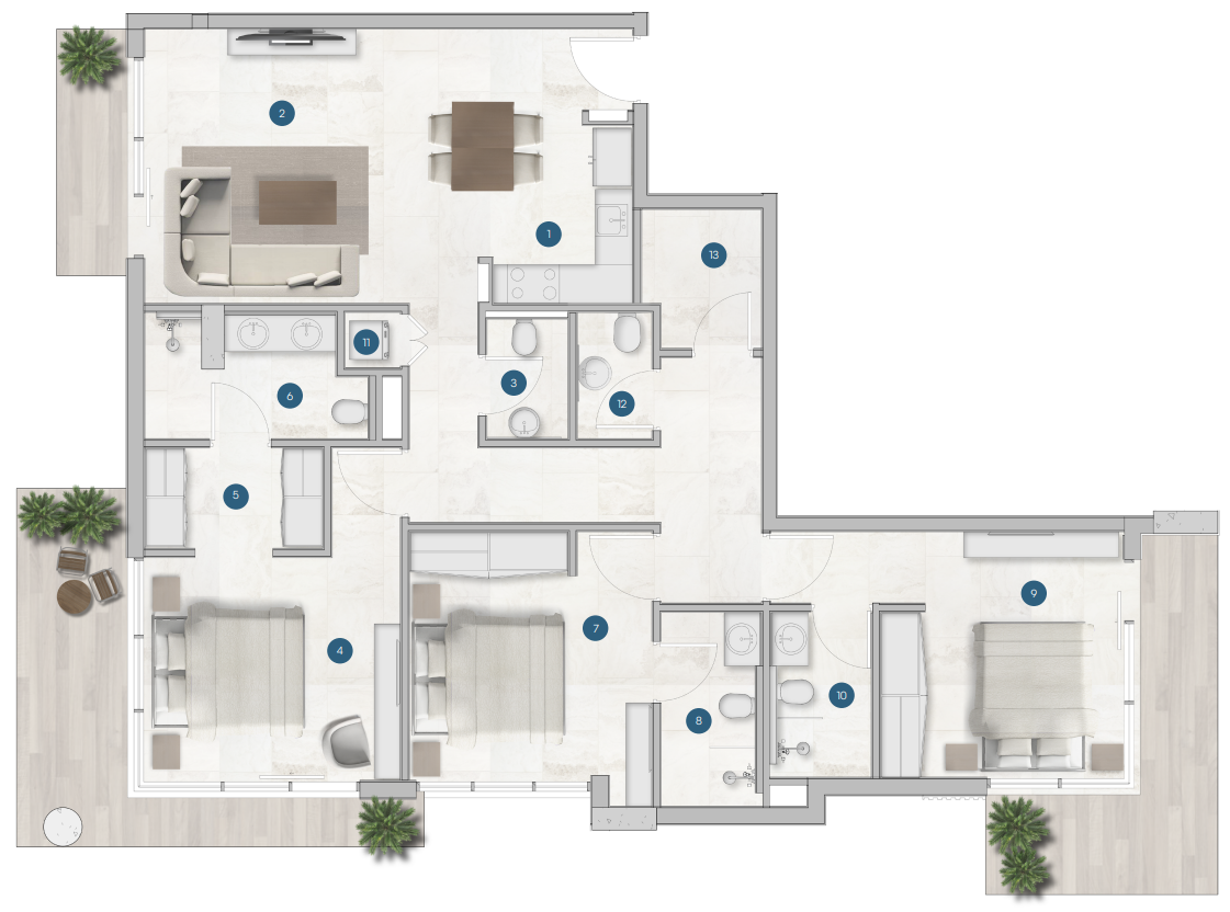3 BR floor plan