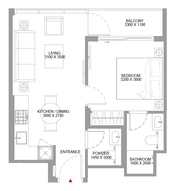 1 BR floor plan