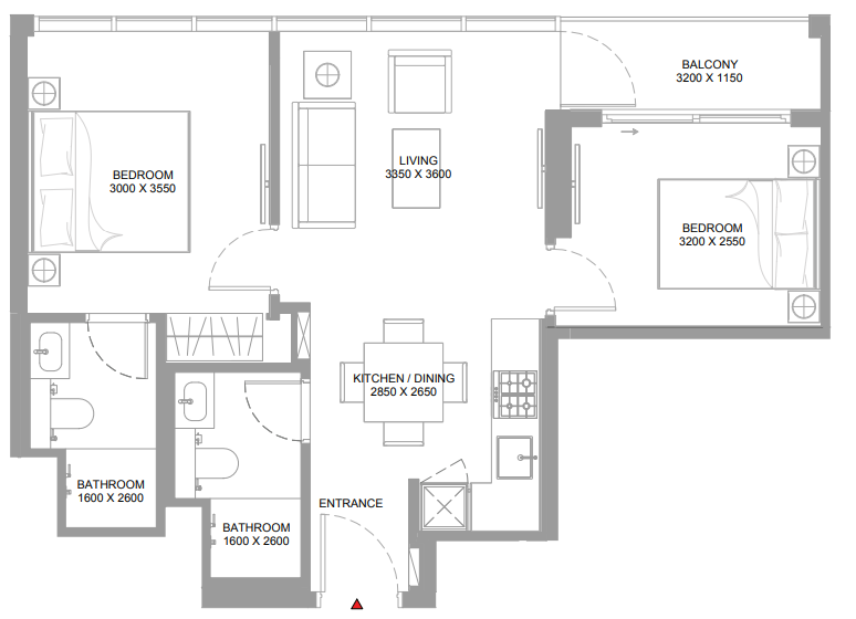 2 BR floor plan