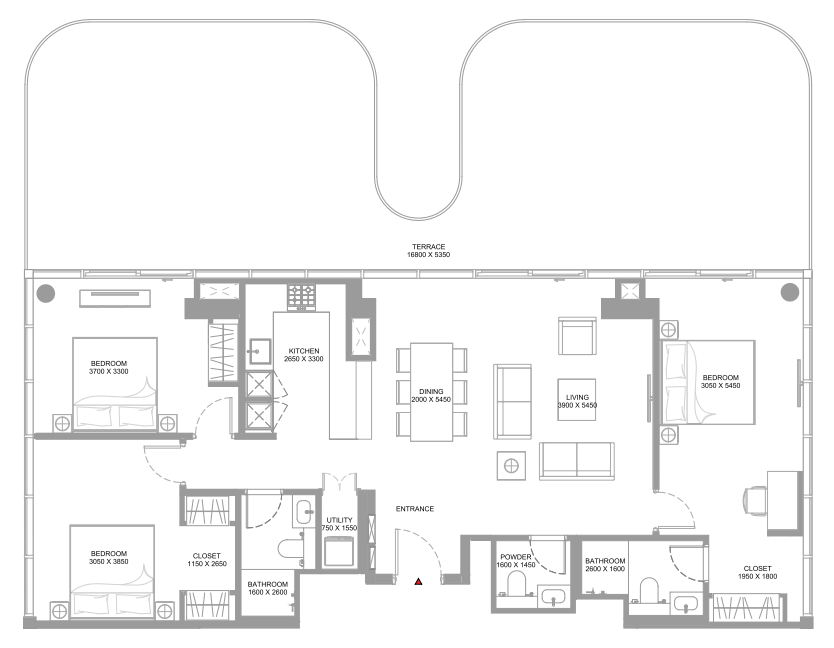 3 BR floor plan