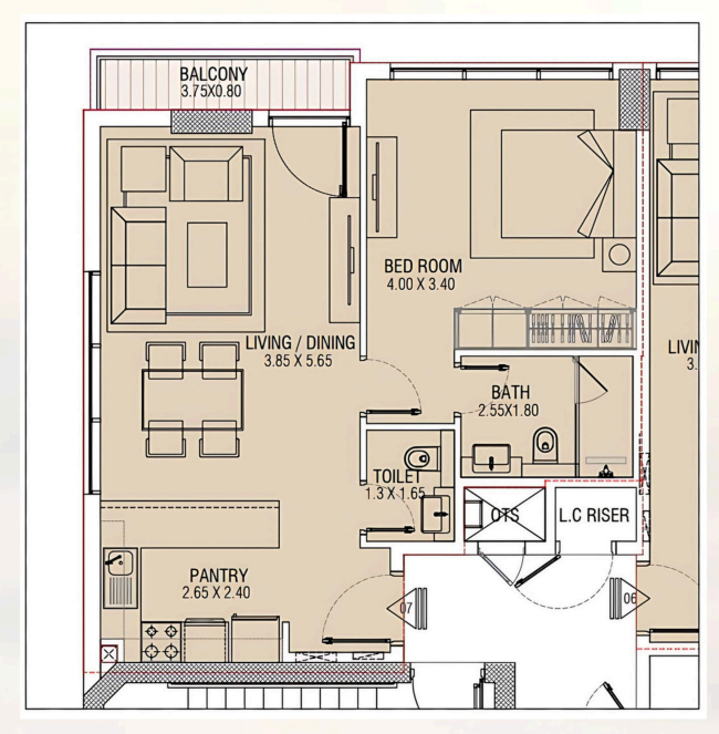 1 BR floor plan
