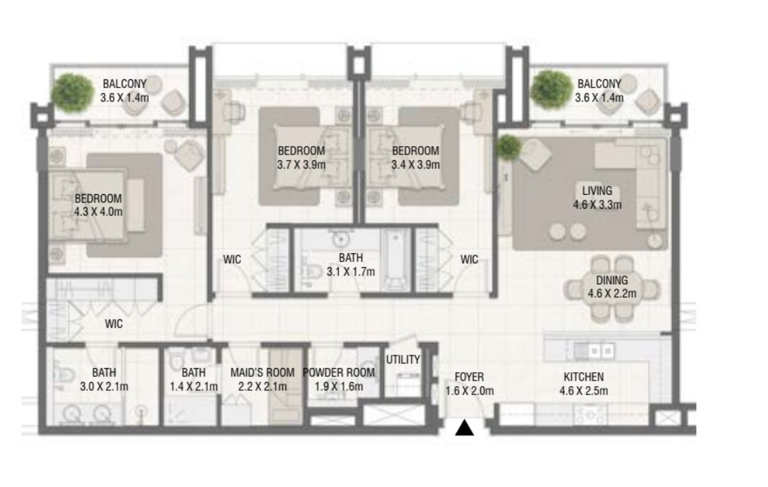 2 BR floor plan