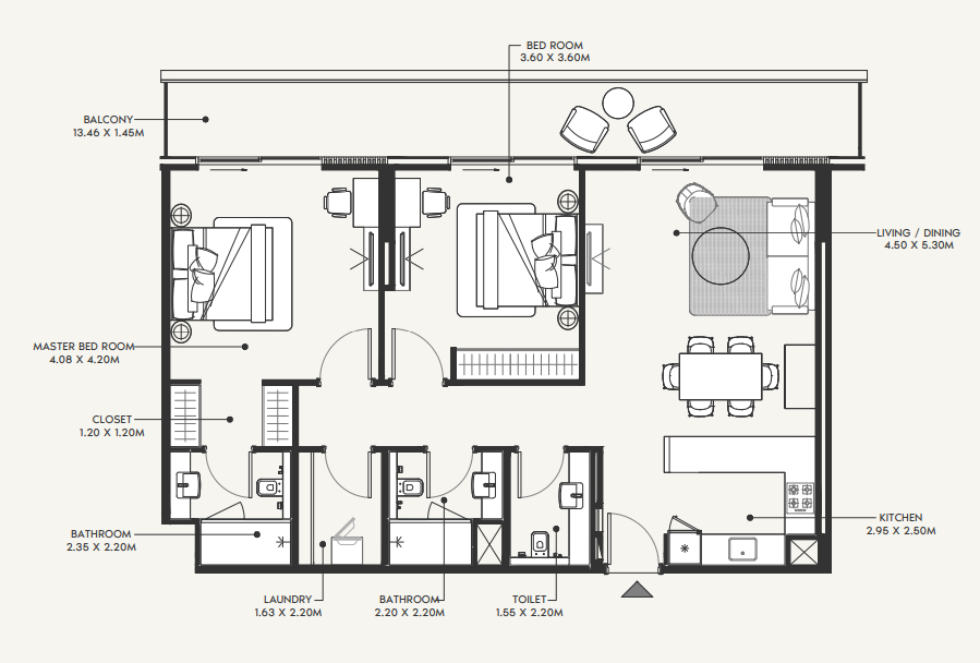 2 BR floor plan