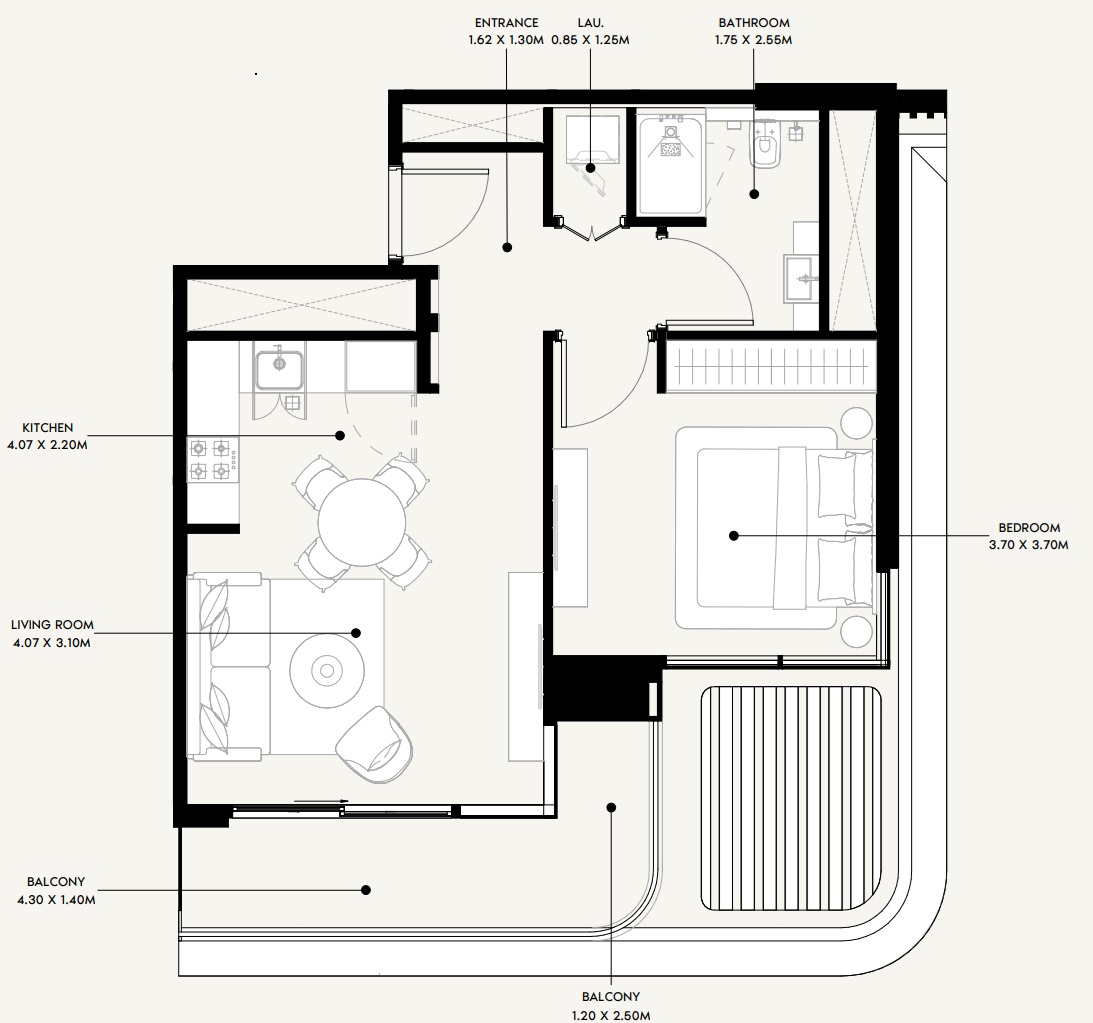 1 BR floor plan