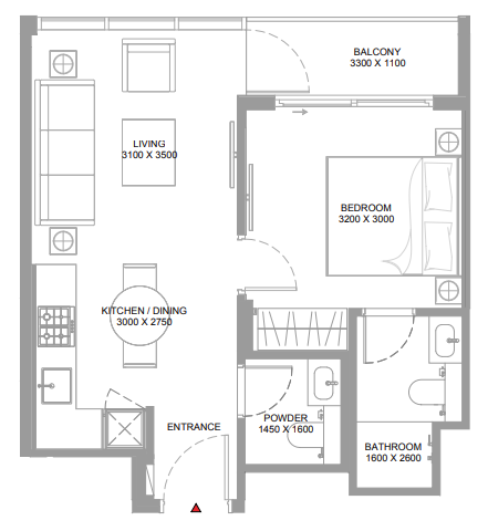 1 BR floor plan