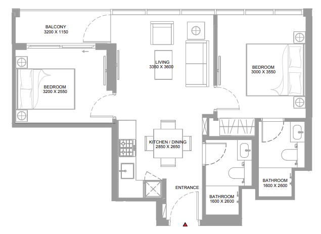 2 BR floor plan