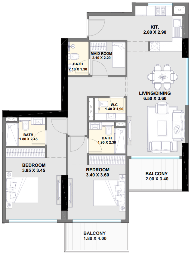 2 BR floor plan