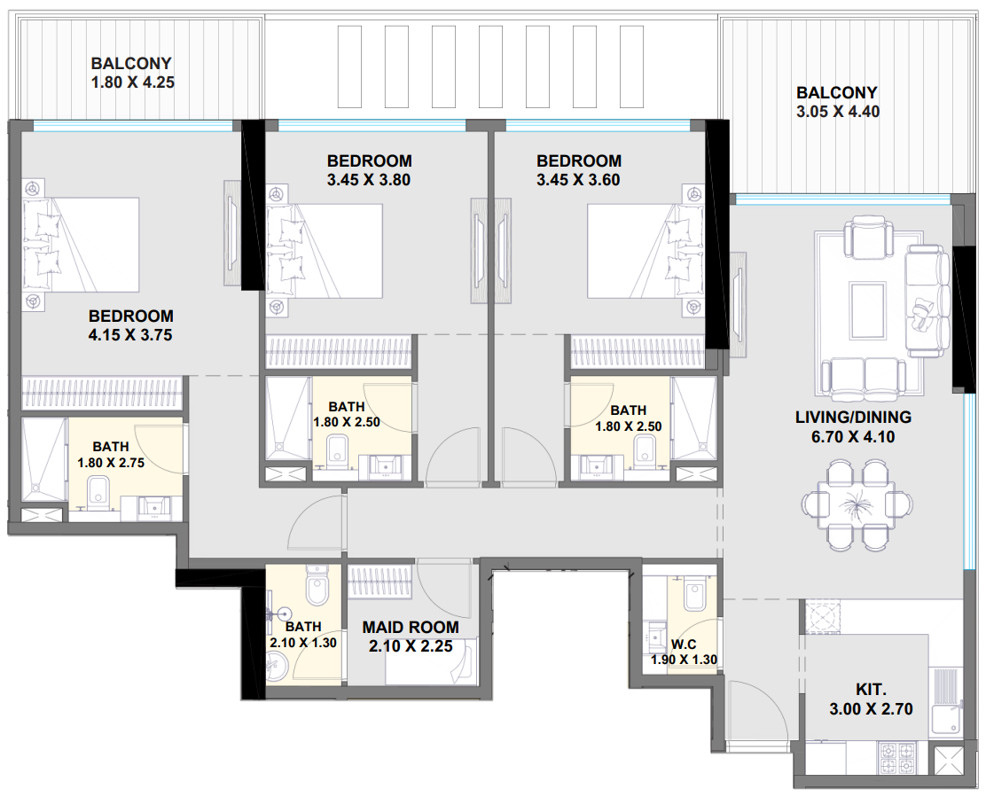 3 BR floor plan