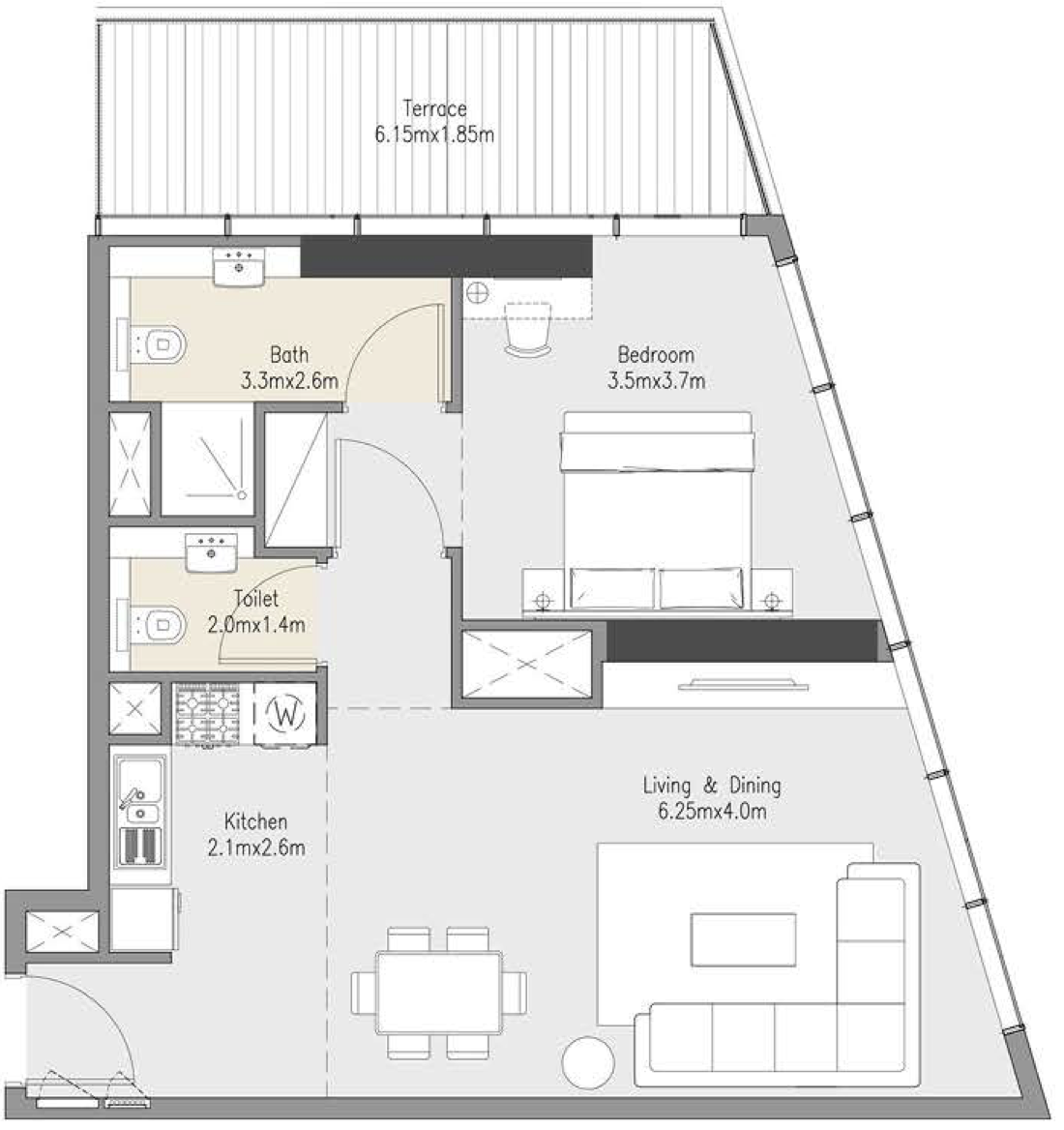1 BR floor plan