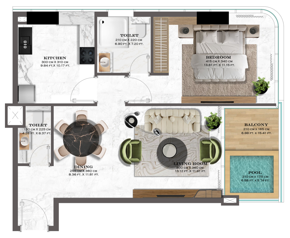 1 BR floor plan
