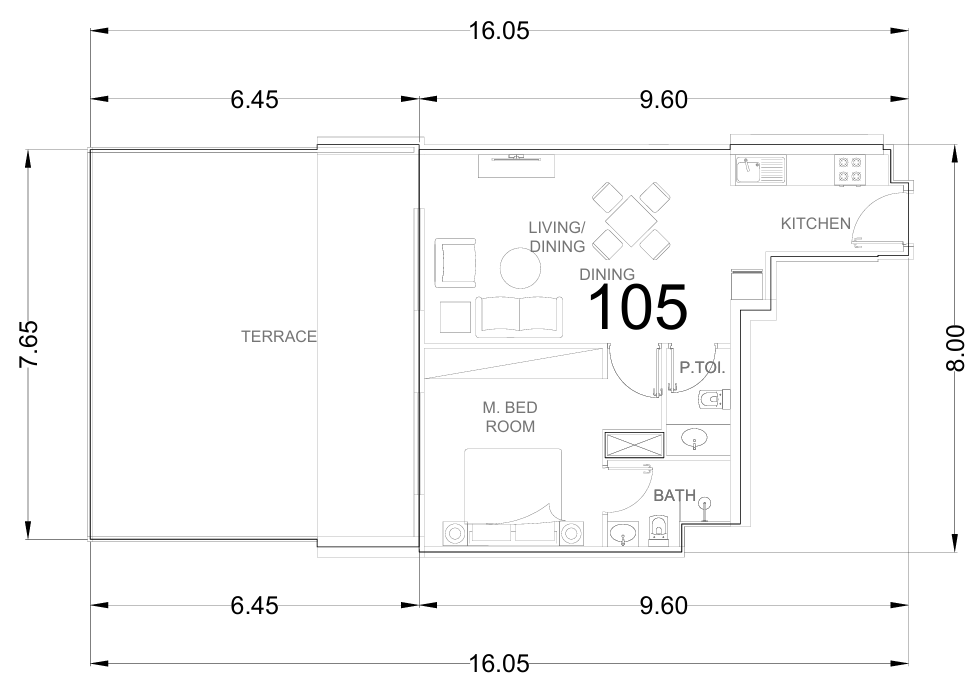 1 BR floor plan