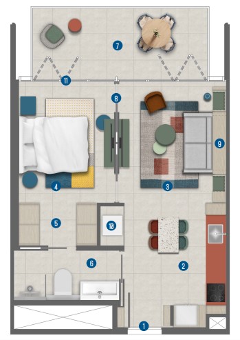 1 BR floor plan