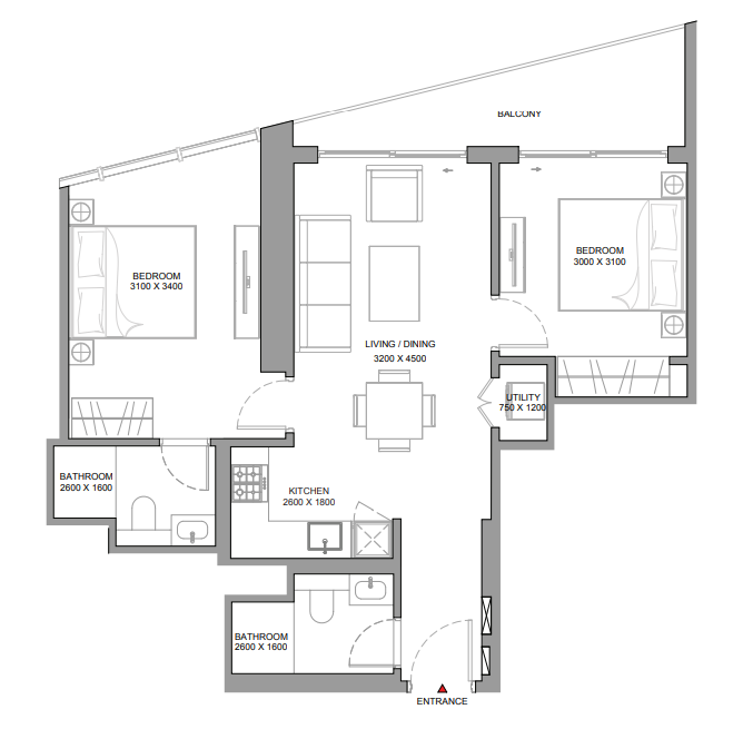 2 BR floor plan
