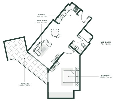 1 BR floor plan