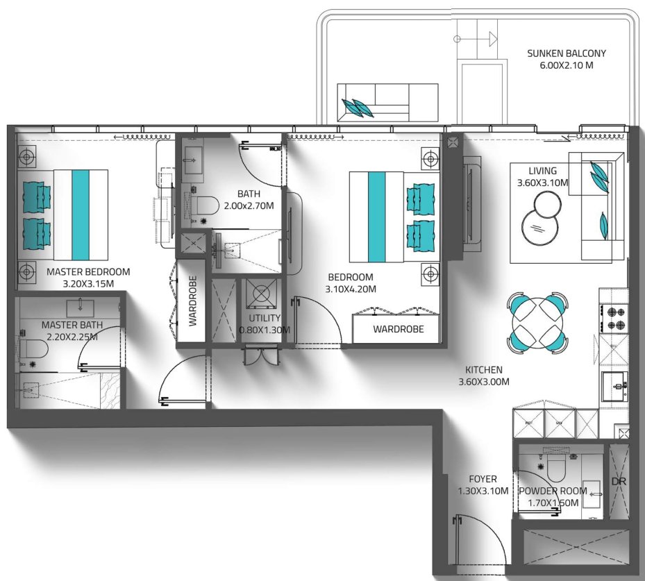 2 BR floor plan