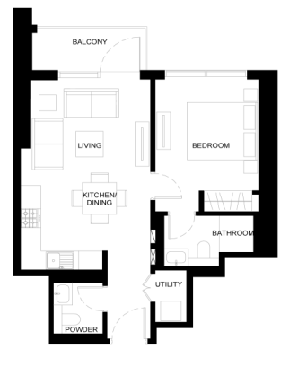 1 BR floor plan
