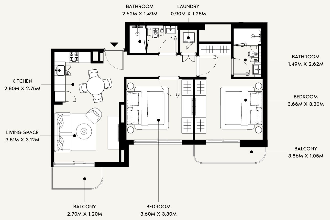 2 BR floor plan