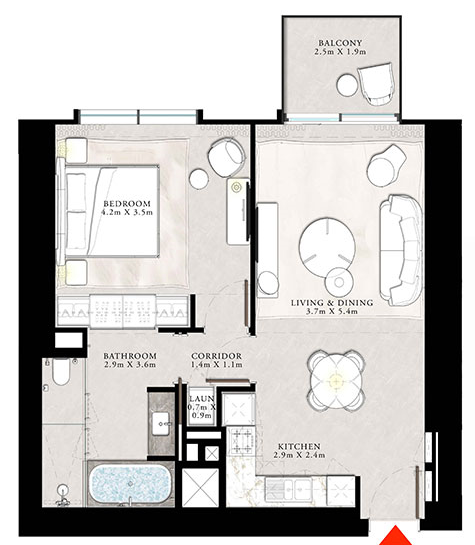 1 BR floor plan