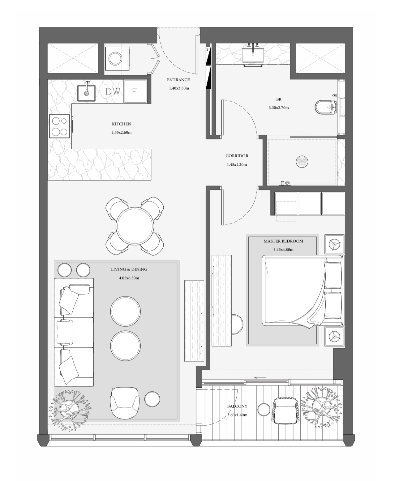 1 BR floor plan