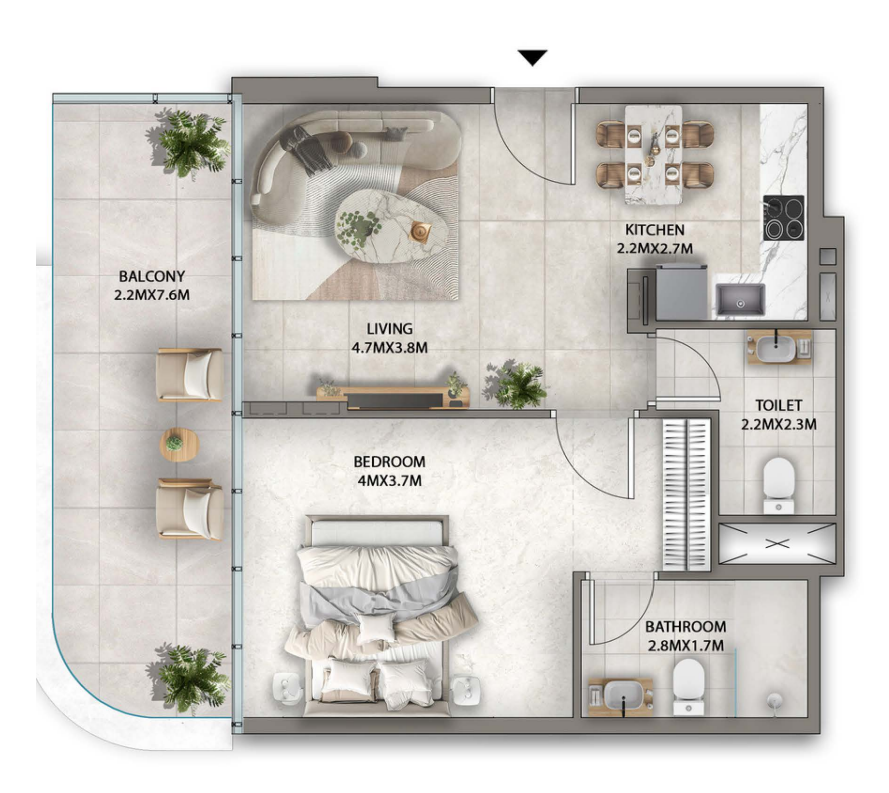 1 BR floor plan