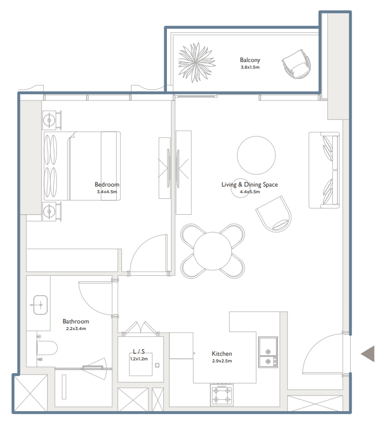 1 BR floor plan